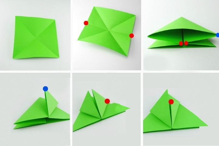 Схема изготовления цветной лягушки оригами поэтапно