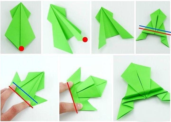 Схема изготовления цветной лягушки оригами поэтапно
