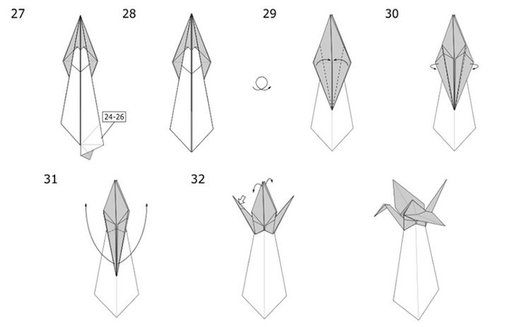Сборка журавлика оригами