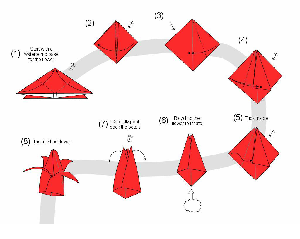 Простые цветы оригами для детей 6