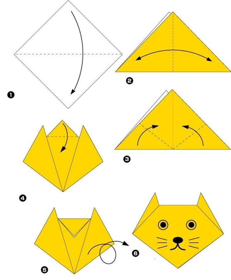 Морда кота - схемы оригами из бумаги для детей