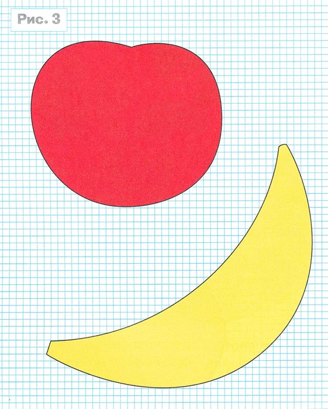 Шаблон яблока и банана для аппликации из цветного картона